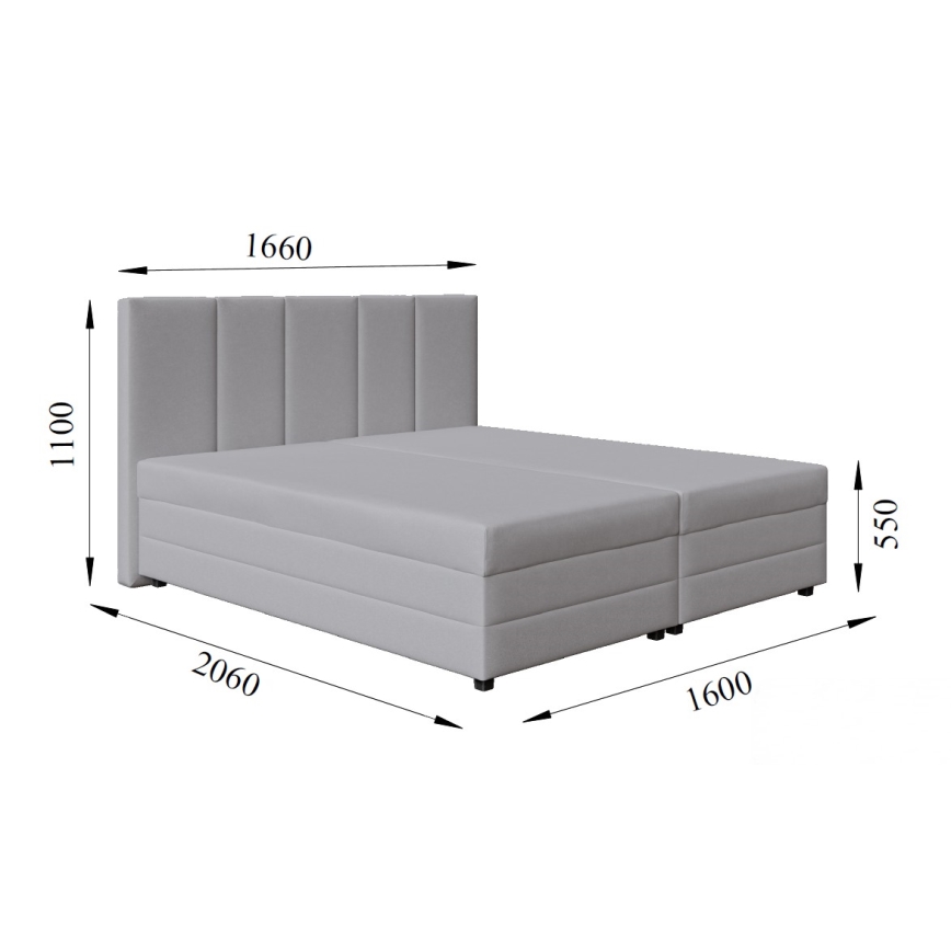 Čalouněná postel s pružinovou matrací a úložným prostorem ISABEL 160x200 světle šedá