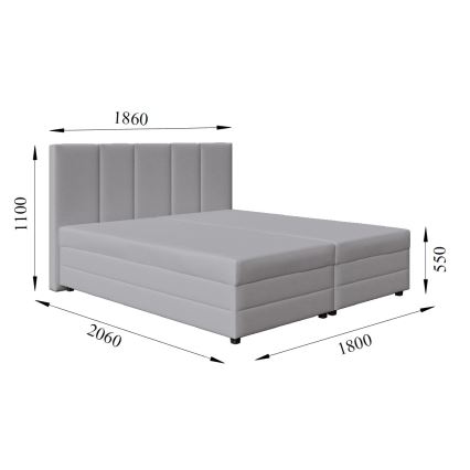Čalouněná postel s pružinovou matrací a úložným prostorem ISABEL 180x200 světle šedá
