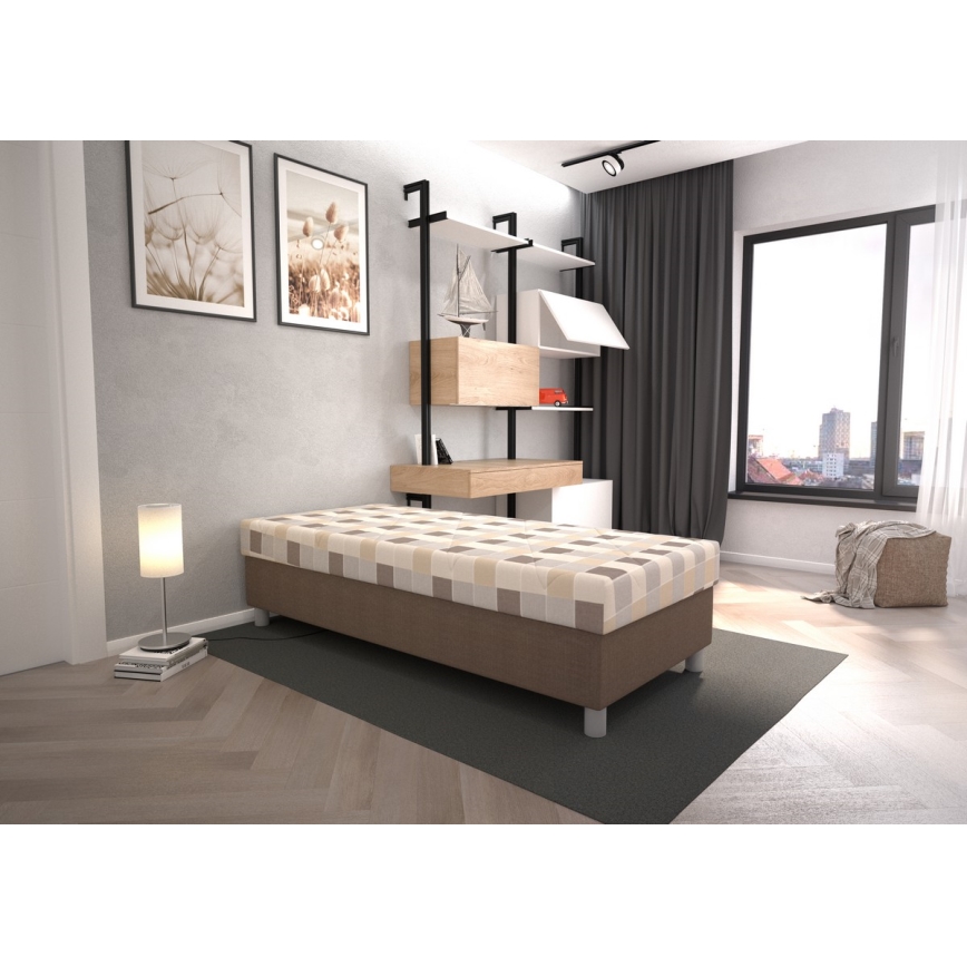 Čalouněná postel s úložným prostorem a matrací GEORGE 90x200 cm hnědá
