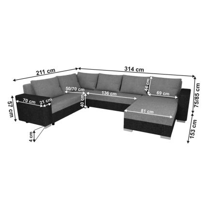 Čalouněná univerzální rozkládací sedací souprava do U YORK bílá/šedá