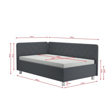 Čalouněná válenda s úložným prostorem a matrací EMILE 110x200 cm šedá