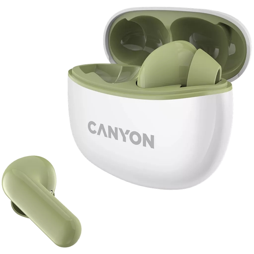 Canyon - Bezdrátová stereo sluchátka True Wireless 500 mAh + 2x 40 mAh bílá/zelená