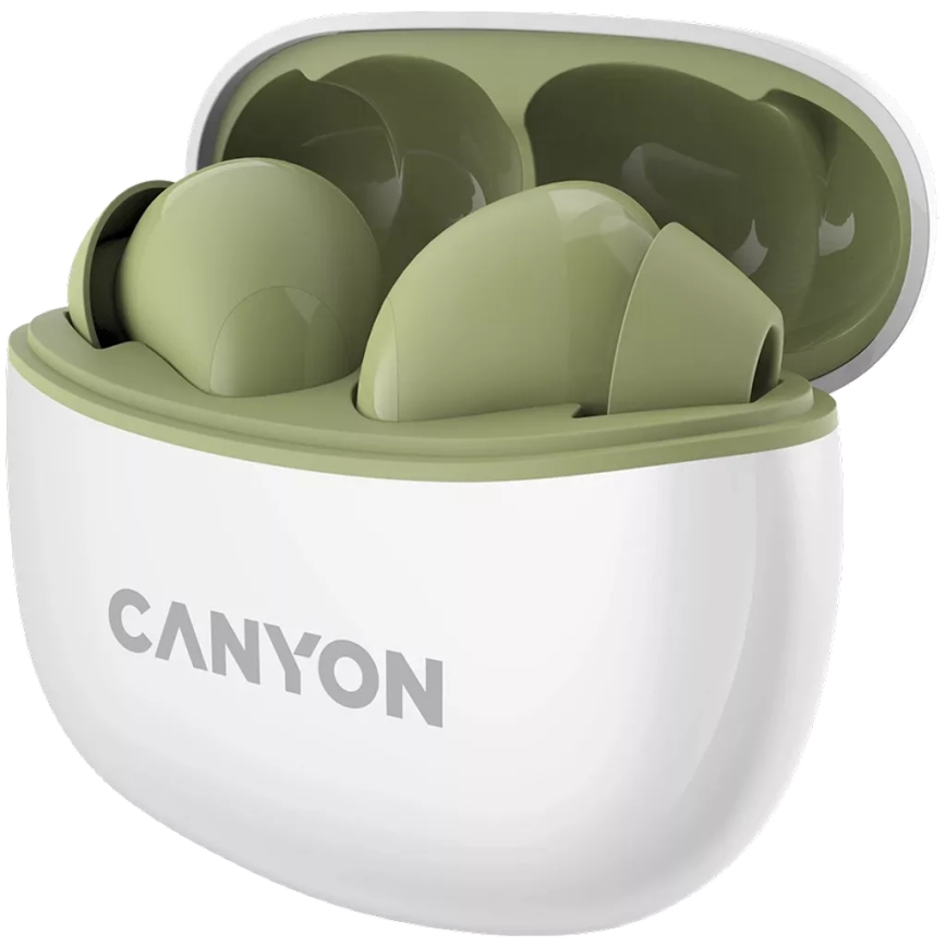 Canyon - Bezdrátová stereo sluchátka True Wireless 500 mAh + 2x 40 mAh bílá/zelená