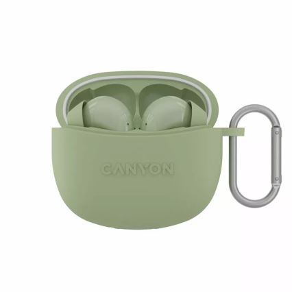 Canyon - Bezdrátová stereo sluchátka True Wireless 500 mAh + 2x 40 mAh bílá/zelená