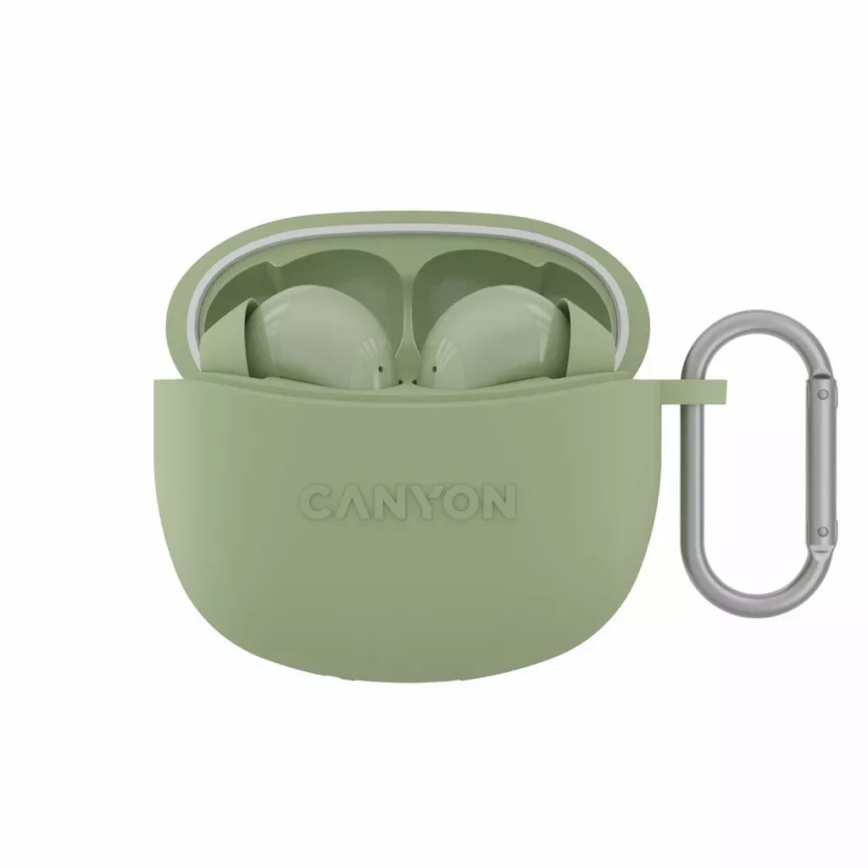 Canyon - Bezdrátová stereo sluchátka True Wireless 500 mAh + 2x 40 mAh bílá/zelená