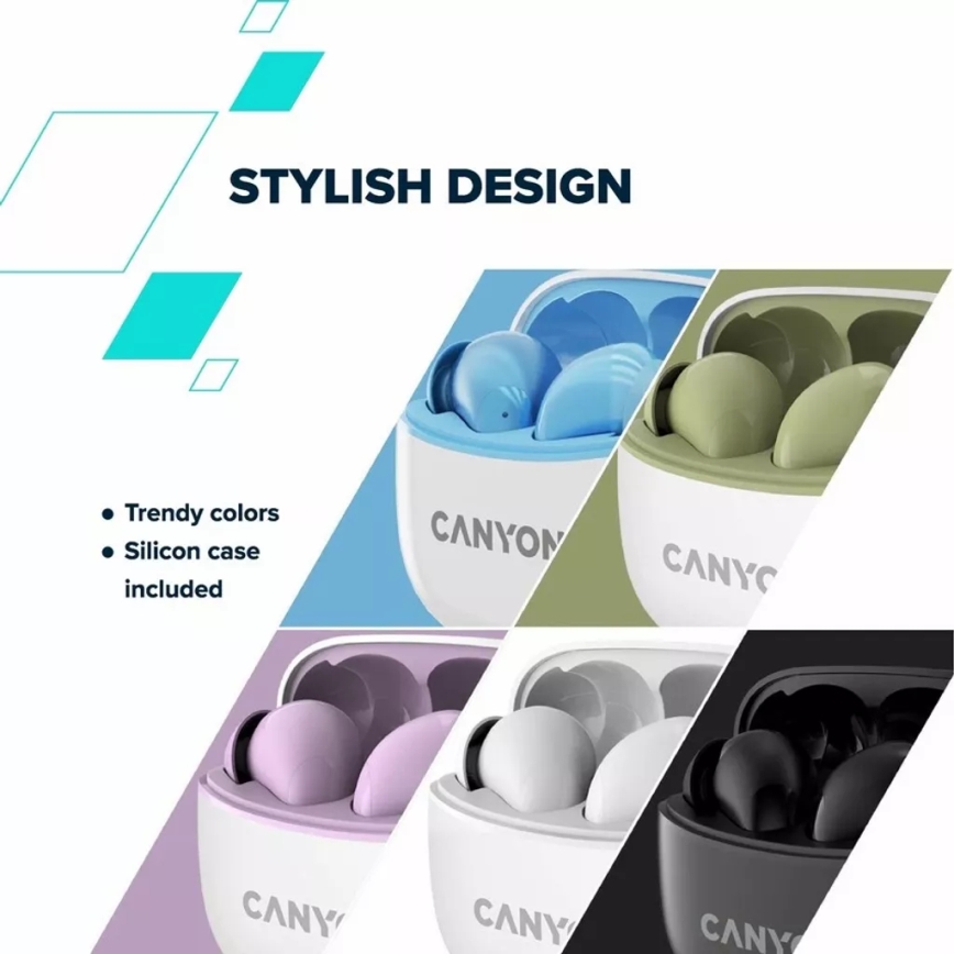 Canyon - Bezdrátová stereo sluchátka True Wireless 500 mAh + 2x 40 mAh bílá/zelená