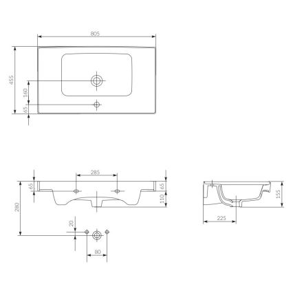 Cersanit K114-017 - Umyvadlo na desku/závěsné CREA 44,5x80,5 cm keramika/lesklá bílá