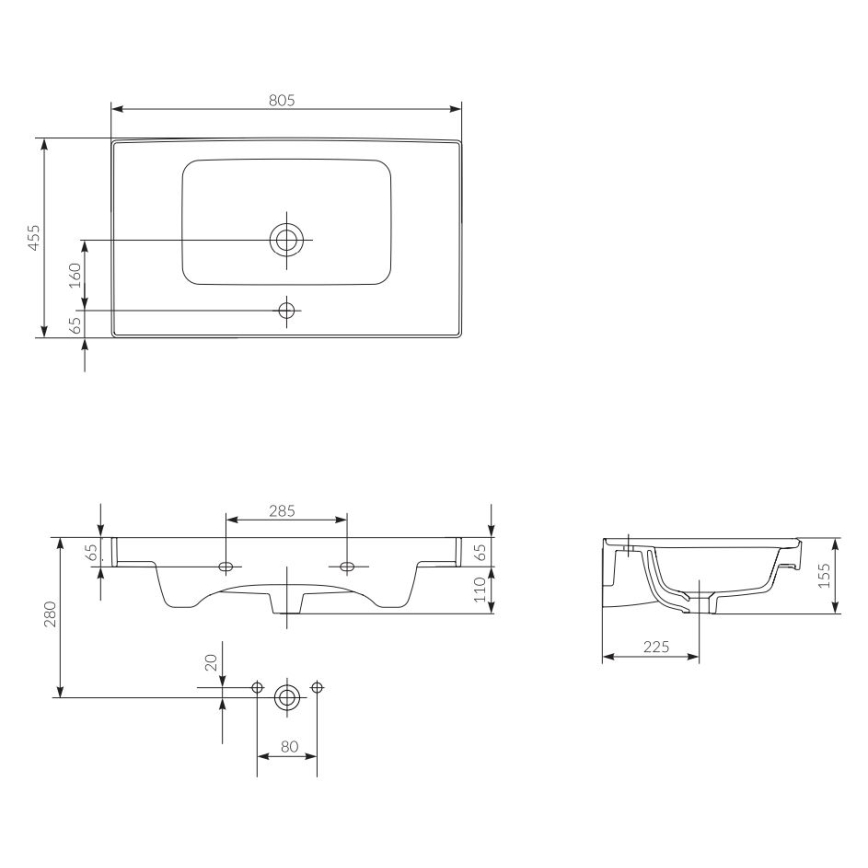 Cersanit K114-017 - Umyvadlo na desku/závěsné CREA 44,5x80,5 cm keramika/lesklá bílá