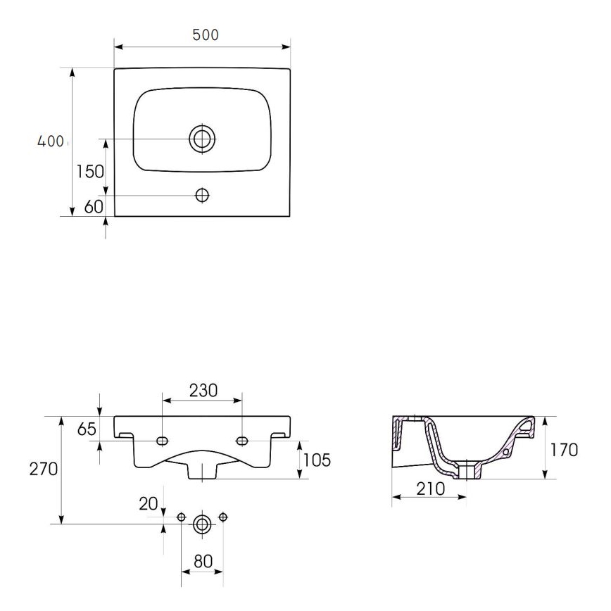 Cersanit K116-009 - Umyvadlo na desku/závěsné MODUO 40x50 cm keramika/lesklá bílá