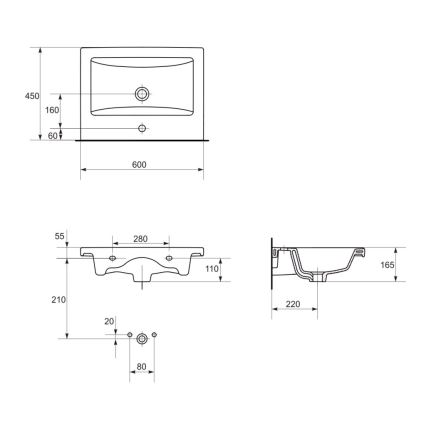 Cersanit K32-003-BOX - Zápustné umyvadlo COMO 45x60 cm keramika/lesklá bílá