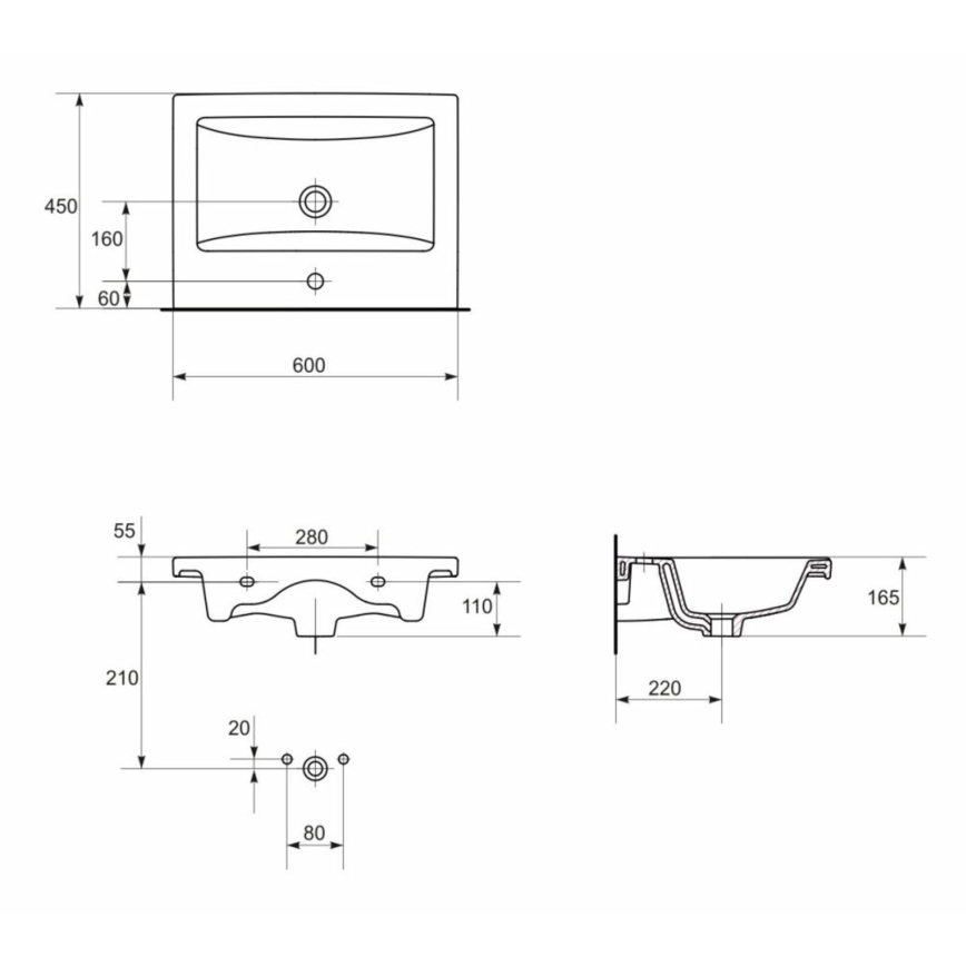 Cersanit K32-003-ECO - Umyvadlo na desku/závěsné COMO 45x60 cm keramika/lesklá bílá