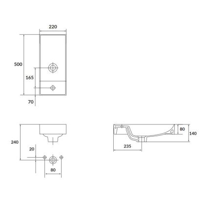 Cersanit K677-005 - Umyvadlo na desku LARGA 22x50 cm keramika/lesklá bílá