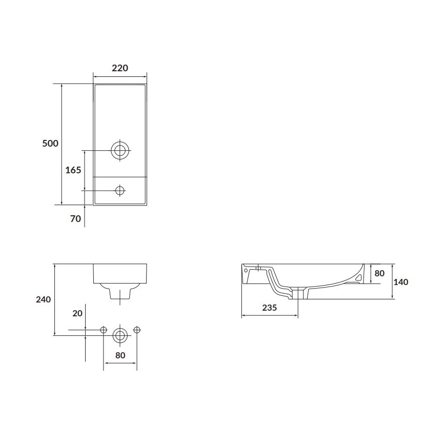 Cersanit K677-005 - Umyvadlo na desku LARGA 22x50 cm keramika/lesklá bílá