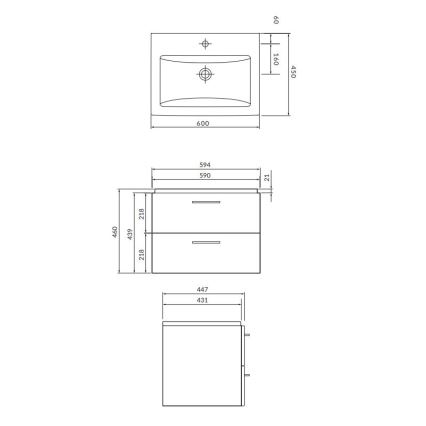 Cersanit S801-148-DSM - Závěsná koupelnová skříňka s umyvadlem LARA 60x45 cm ořech