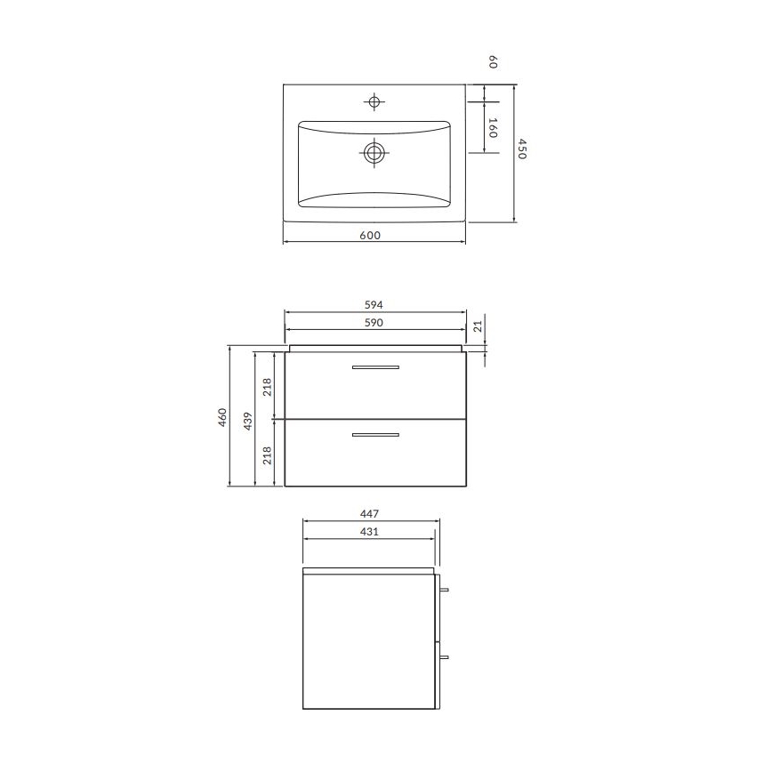 Cersanit S801-148-DSM - Závěsná koupelnová skříňka s umyvadlem LARA 60x45 cm ořech