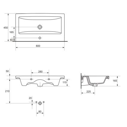Cersanit S801-149-DSM - Závěsná koupelnová skříňka s umyvadlem LARA 46x80 cm bílá