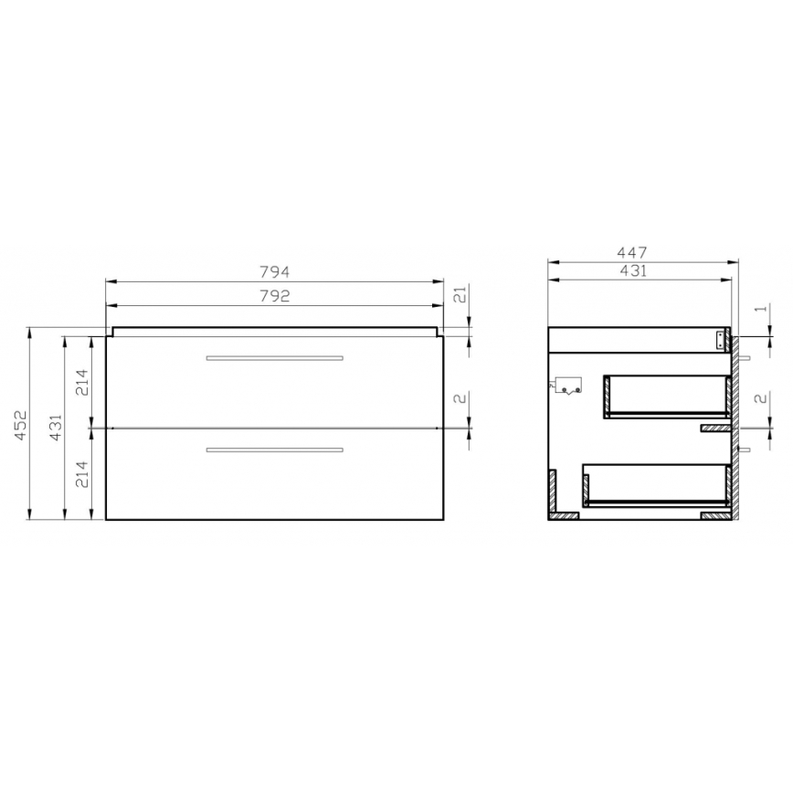 Cersanit S801-149-DSM - Závěsná koupelnová skříňka s umyvadlem LARA 46x80 cm bílá