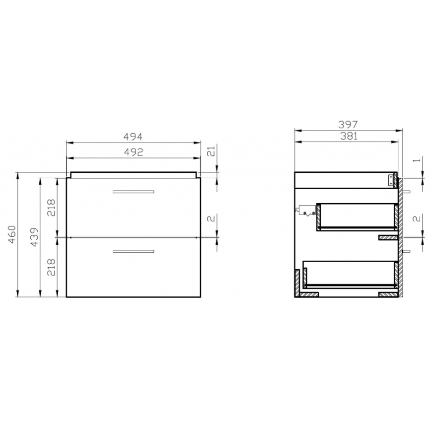 Cersanit S801-153-DSM - Závěsná koupelnová skříňka s umyvadlem LARA COMO 50x40 cm ořech