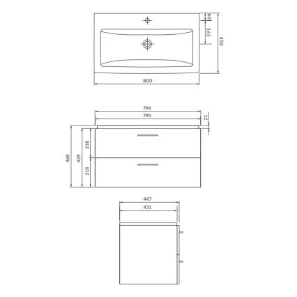 Cersanit S801-154-DSM - Závěsná koupelnová skříňka s umyvadlem ELODY 46x80 cm ořech