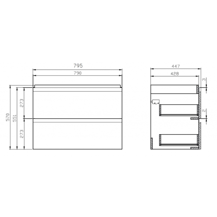 Cersanit S801-221-DSM - Závěsná koupelnová skříňka s umyvadlem MODUO 62x80 cm lesklá bílá