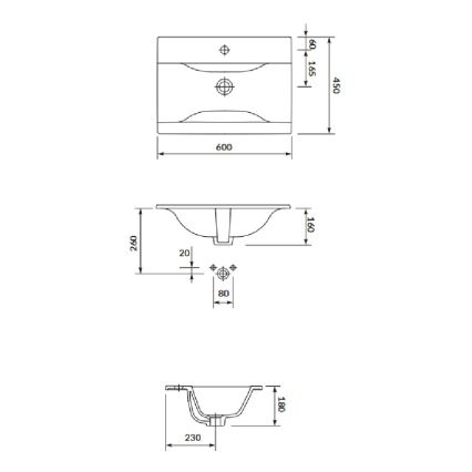 Cersanit S801-457 - Závěsná koupelnová skříňka s umyvadlem NIKO 60x45 cm ořech