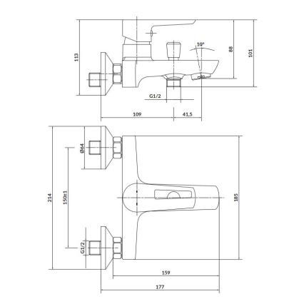 Cersanit S951-009 - Vanová baterie MILLE černá/lesklý chrom