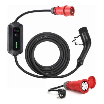 Cestovní nabíjecí stanice pro elektromobily EV/PHEV AC Type 2 32A/400V 22kW IP55 5m + adaptér 230V 3,7kW + pouzdro