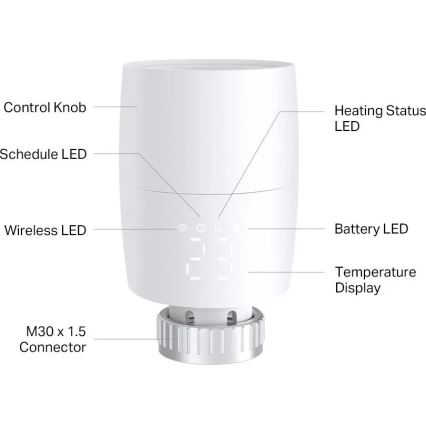 Chytrá termostatická hlavice s LCD displejem 2xAA Tuya