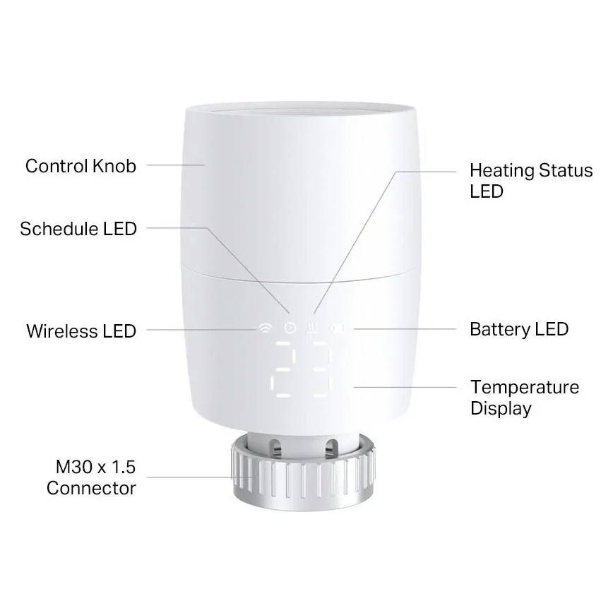 Chytrá termostatická hlavice s LCD displejem 2xAA Tuya