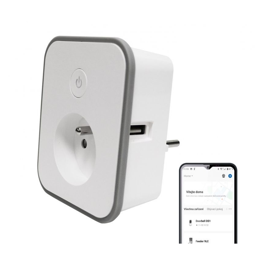 Chytrá zásuvka s měřením spotřeby 3680W/230V + 2xUSB/12W/5V Wi-Fi
