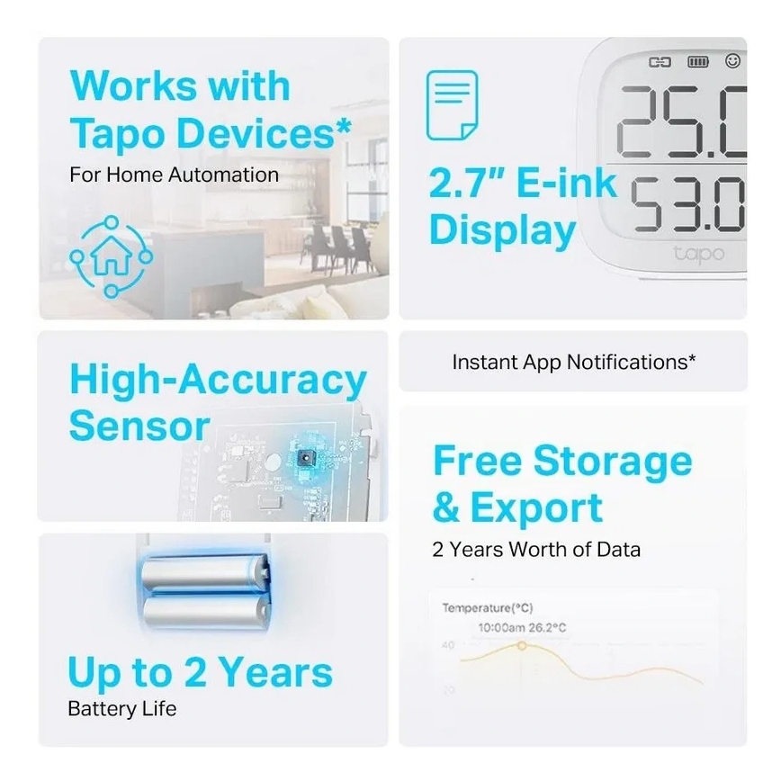 Chytrý monitor pro měření teploty a vlhkosti 2xAAA