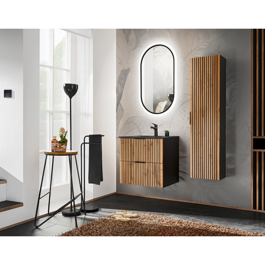 COMAD XILO BLACK WOTAN 82-60-D-2S-Koupelnová skříňka pod umyvadlo XILO černá/dub