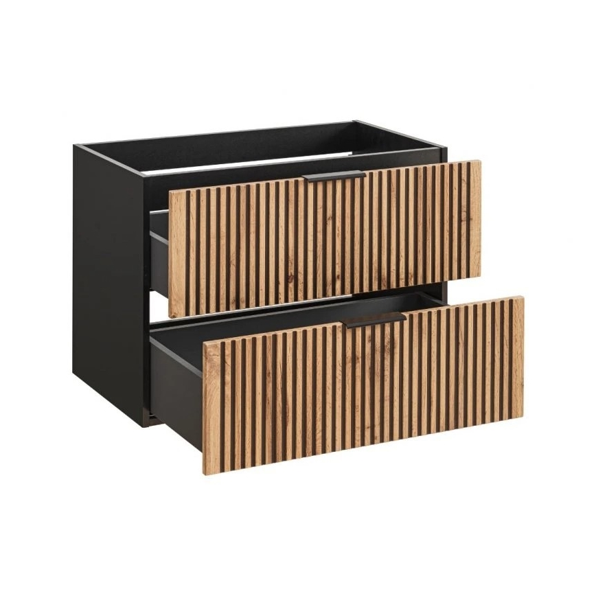 COMAD XILO BLACK WOTAN 82-80-D-2S-Koupelnová skříňka pod umyvadlo XILO černá/dub