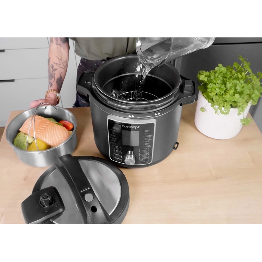 Concept CK8000 - Multifunkční elektrický tlakový hrnec a horkovzdušná fritéza 5,6 l 11v1 1500W/230V černá
