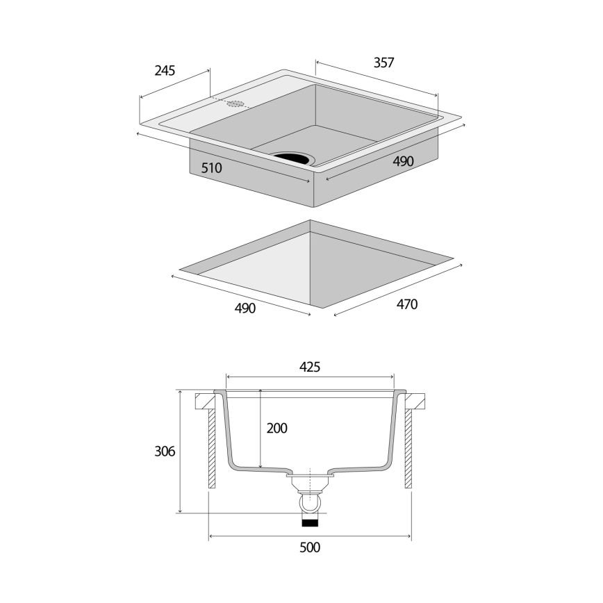 Concept DG00C50WH - Kuchyňský dřez CUBIS 49x51 cm granit/bílá