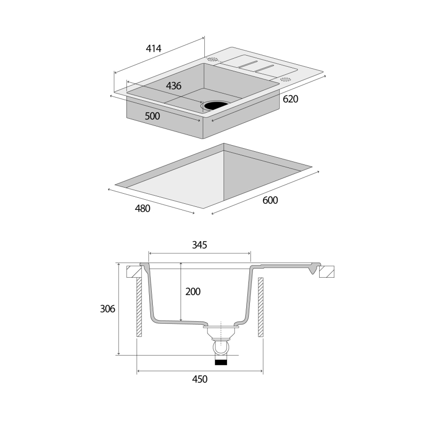 Concept DG05C45WH - Kuchyňský dřez CUBIS 50x62 cm granit/bílá