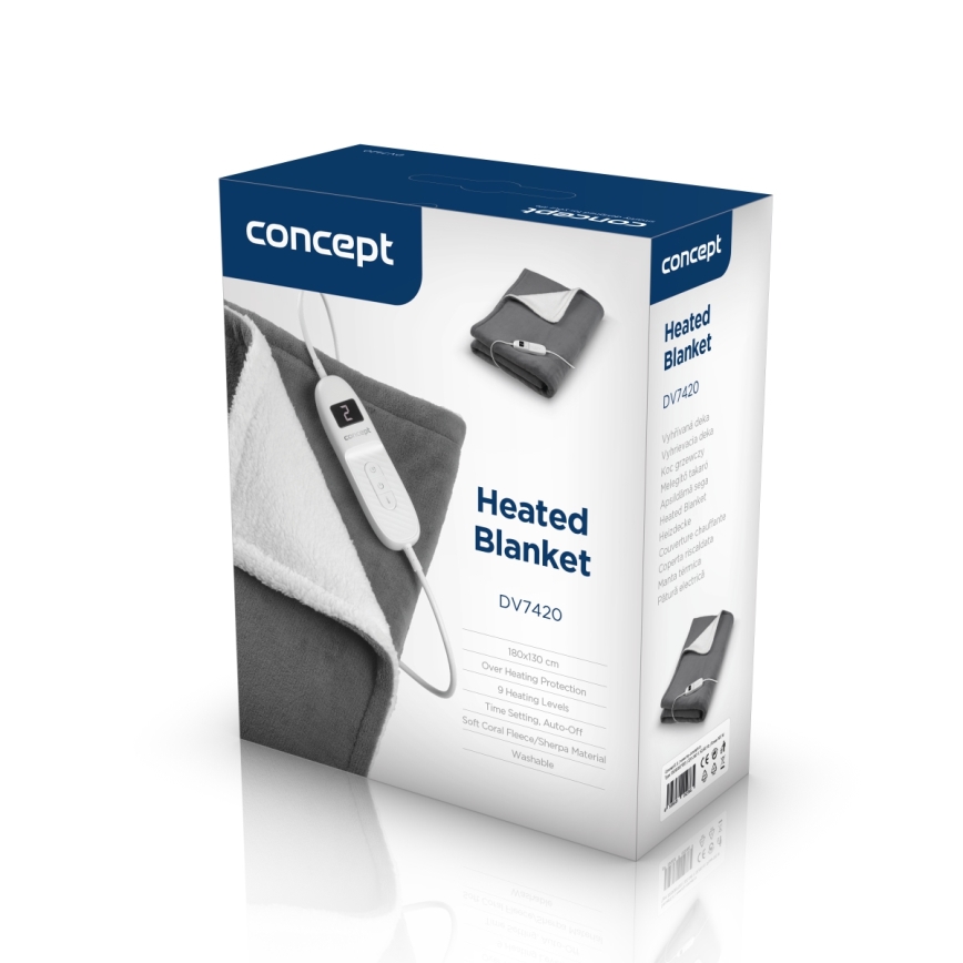 Concept DV7420 - Elektrická vyhřívaná deka 160W/230V 180x130 cm šedá/bílá