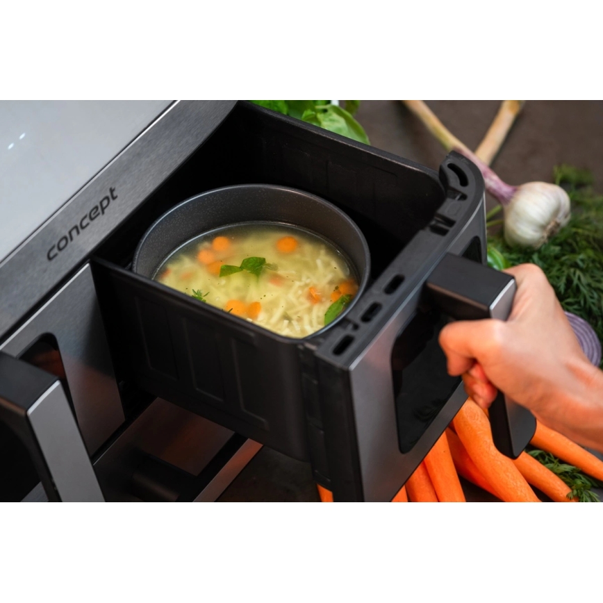 Concept FR9000 - Horkovzdušná fritéza PIZZA TRIO 18,5 l 2700W/230V nerez/černá