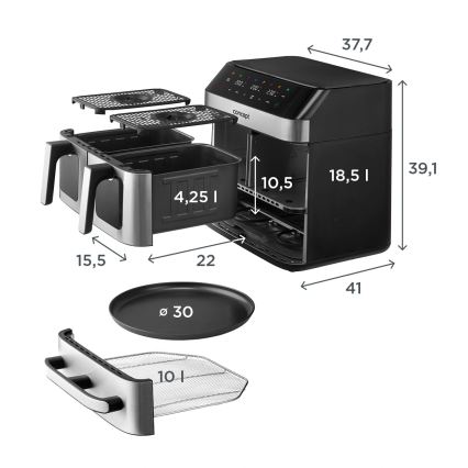 Concept FR9000 - Horkovzdušná fritéza PIZZA TRIO 18,5 l 2700W/230V nerez/černá