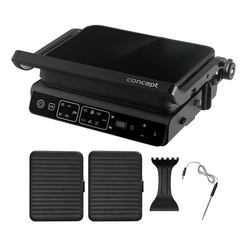 Concept ge3600 - Kontaktní gril s teplotní sondou GLASS 2000W/230V černá