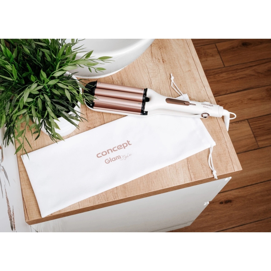 Concept KT2140 - Trojkulma na vlasy GLAM STYLE 100W/230V bílá/rose gold