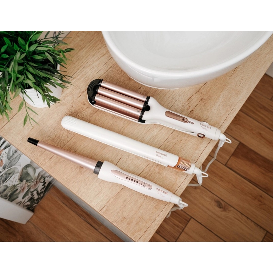 Concept KT2140 - Trojkulma na vlasy GLAM STYLE 100W/230V bílá/rose gold