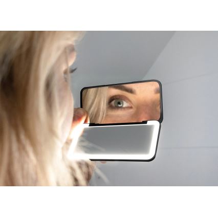 Concept KZ2020 - LED Kapesní kosmetické zrcátko PERFECT SKIN LED/1,5W/5V 4500-5500K 300 mAh černá