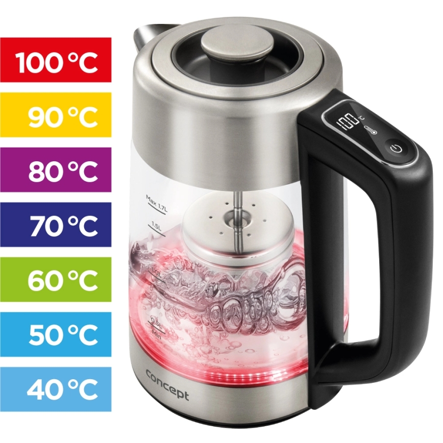 Concept RK4190 - Rychlovarná konvice s termotegulací a sítkem 1,7 l 2200W/230V nerez