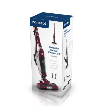 Concept VP4136 - Bezdrátový tyčový vysavač 2v1 100W/22,2V 2200 mAh červená