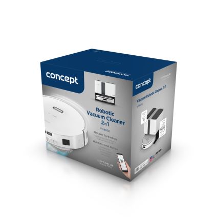Concept VR4050 - Chytrý robotický vysavač s mopem 2v1 OPTIMUS AQUA PRO LASER 3D 600W/230V 5200 mAh Wi-Fi bílá