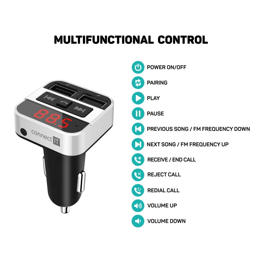 CONNECT IT CCC-8800-SL - FM vysílač do auta s funkcí handsfree černá/stříbrná