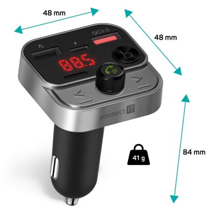 CONNECT IT CCC-8900-AN - FM vysílač do auta s funkcí handsfree černá/stříbrná