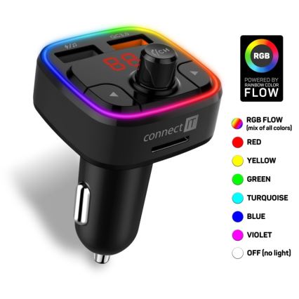 CONNECT IT CCC-9090-BK - LED RGB FM vysílač do auta s funkcí handsfree černá