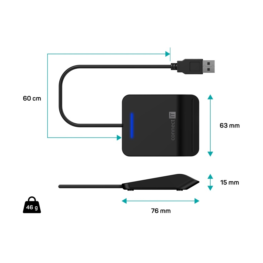 CONNECT IT CFF-3050-BK - Čtečka eObčanek a čipových karet 5V